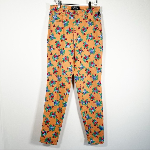 Versace Jeans Couture Y2K 90s  Floral Orange Peach Pants - Picture 1 of 11